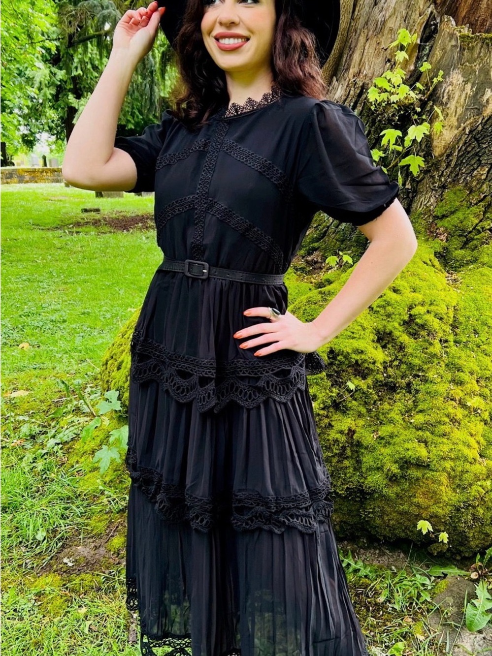 Witchwood Annabel Romantic Cottage Goth Tiered Dress , Unique Vintage - Picture 2 of 5